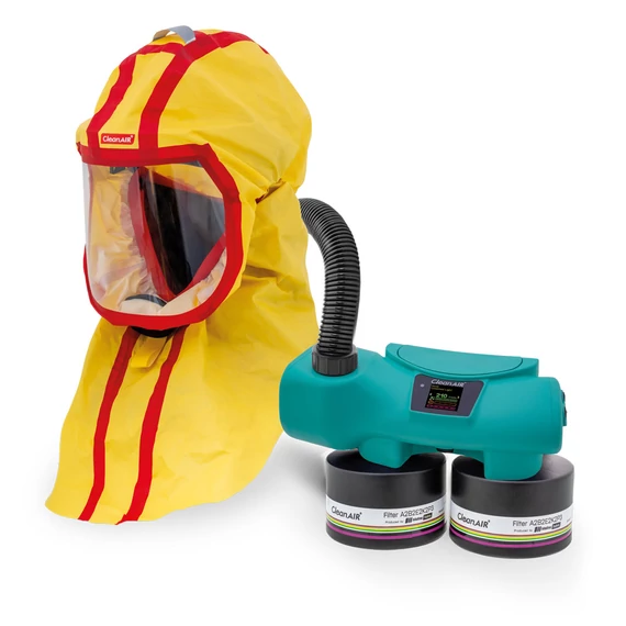 Légzésvédő készlet egészségügyi dolgozók részére - MedicAER szűrtlevegős légzésvédő, CA-10 hosszú kámzsával, ABEKP3 szűrővel - táskában